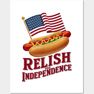 Relish the Independence: American Hot Dog and Patriotic Colors Posters and Art